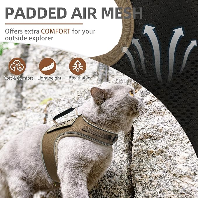 PUPTECK Soft Mesh Cat Vest Harness and Leash Set Puppy Padded Pet Harnesses Escape Proof for Cats Small Dogs Rabbits Bunny, Tactical Yellow, M