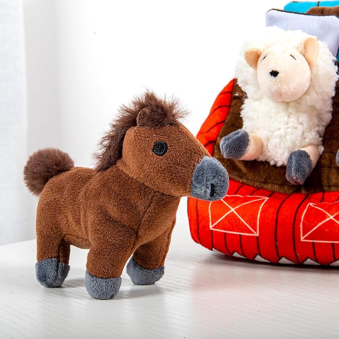Hollypet Squeaky Hide and Seek Dog Toys for Small and Medium Dogs, Farm | Interactive Plush Stuffed Dog Squeak Toys for Small Medium Sized Dogs and Non-Aggressive Chewers, Puppy Teeth Clean Chew Toys