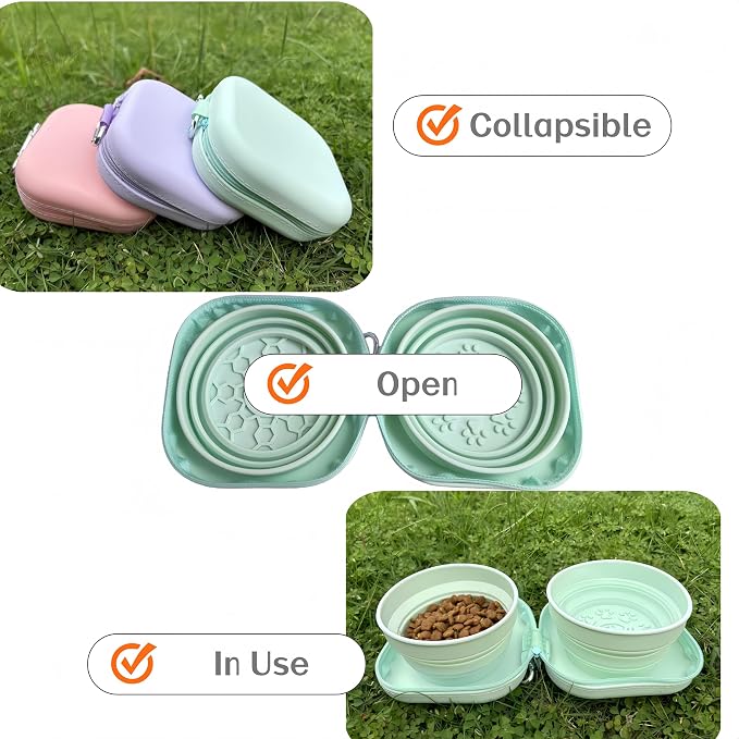 2-in-1 Collapsible Pet Bowl with Carabiner, Green