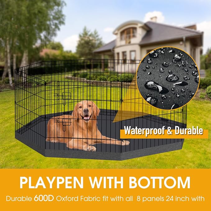 Artmeer Dog Playpen Bottom Pad Cover, Waterproof 600D Oxford Replacement Floor Mat for 24 Inch Wide 8 Panel Octagonal Pet Exercise Pen, Indoor Outdoor, Black, Playpen Not Included
