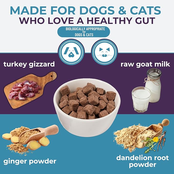 Momentum Carnivore Nutrition Freeze-Dried Gut Health Topper for Dogs & Cats – Turkey Gizzard, Raw Goat Milk, Ginger & Dandelion Root – 3 oz Bag