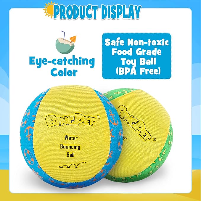 BINGPET Dog Pool Toy Floating Balls, 2-Pack, Yellow