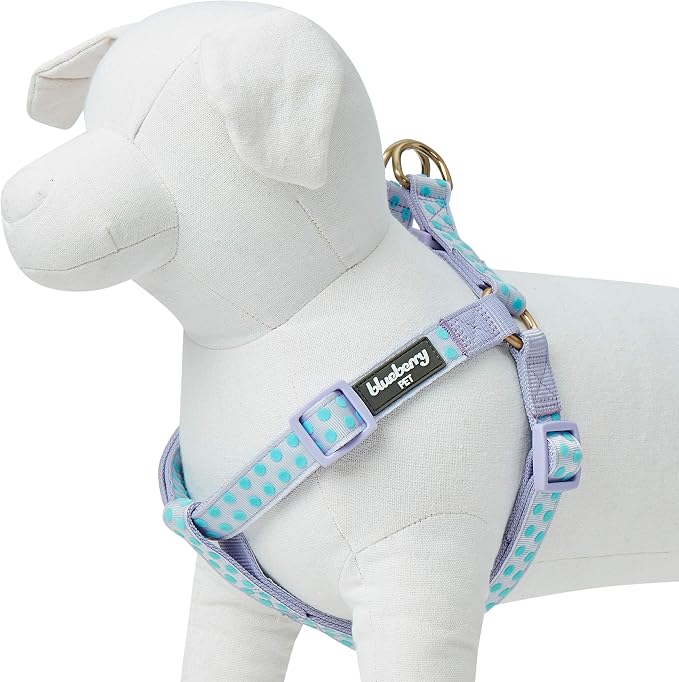 Blueberry Pet 4 Patterns Step-in Velvety Polka Dot Flocking Dog Harness in Pastel Purple, Chest Girth 20" - 26", Medium, Adjustable Harnesses for Dogs