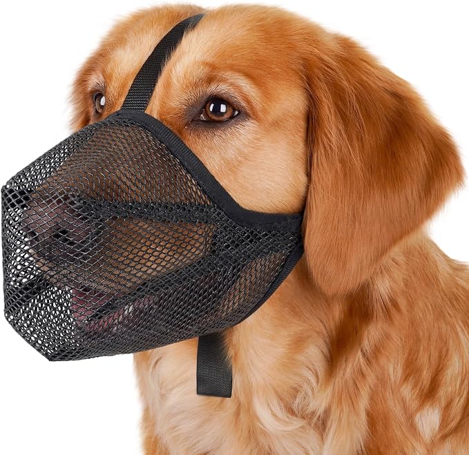 Soft Mesh Dog Muzzle for Small Medium Large Dogs Anti Scavenging | Finer Mesh Openings Prevent Eating, Allow Drinking, Fits German Shepherd Golden Retriever, Walking Training Grooming Use | L