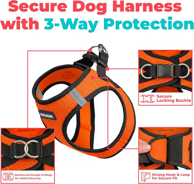 Voyager Step-in Air Dog Vest Harness - Orange/Black Trim, Small | 14.5-16" in Chest, Reflective Bands, All Weather Breathable Air Mesh, Cats Compatible, Lightweight, Fast Drying
