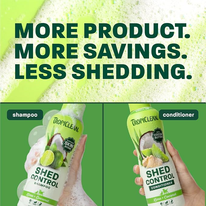 TropiClean Deshedding Dog Shampoo and Conditioner Set, Grooming Bundle for Shedding Control, Puppy Safe, Lime & Coconut Scent, Made in USA, 20 oz.