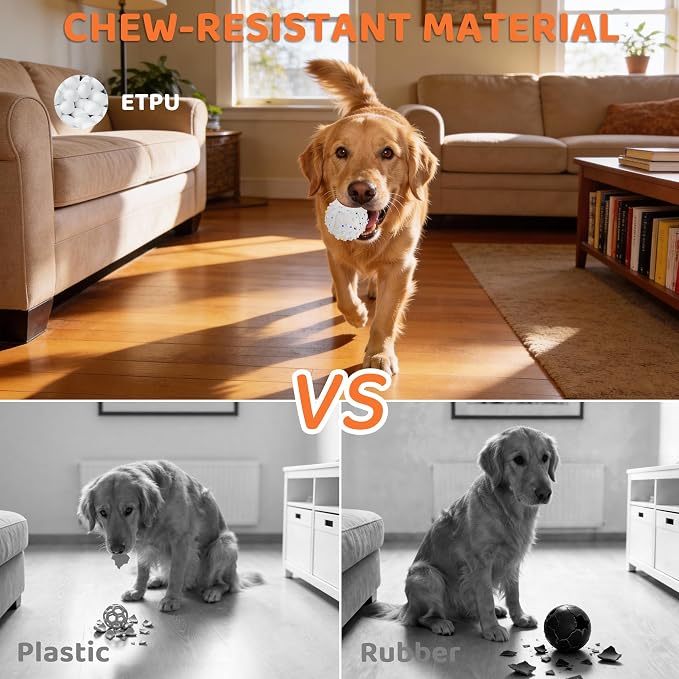Interactive Dog Balls, Durable Motion Activated Automatic Rolling Ball for Aggressive Chewers, Indestructible Dog Toy Ball for Training Dog Catch and Fetch, Large Medium Small Dog (3in, White)