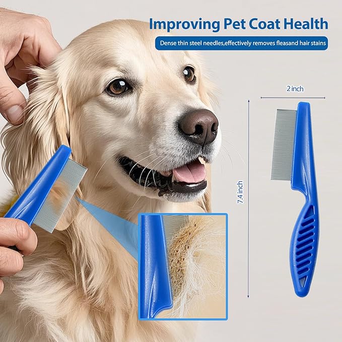 NVNAN 5 Piece Dog Grooming Brush Set with Grooming Gloves, Blue
