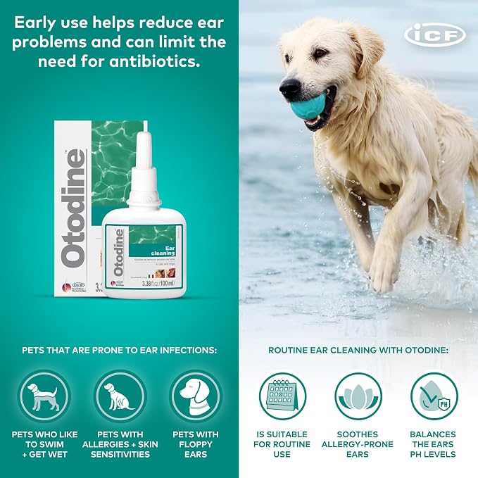 ICF Otodine Dog Ear Cleaner Solution Drops, 100ml
