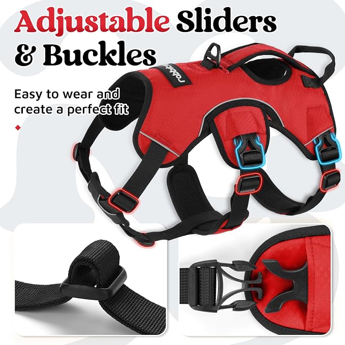 rabbitgoo Escape Proof Dog Harness for Large, No Pull with Lift Handle | No Escape, Full Soft Padded, Reflective Adjustable Vest, Leash Clip for Walking Hiking Training, Red, Large