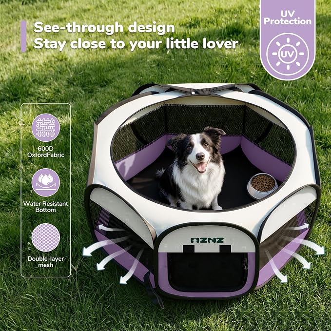 Dog Playpen, Portable Puppy Pet Crate Indoors for Small/Medium/Large Dogs Cats Rabbits, Foldable Dog Cage Enclosure for Outdoor, Pop Up Dogs Tent Kennel with Carrying Case, Purple