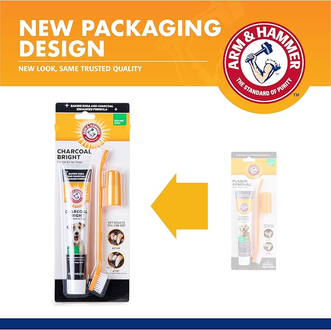 Arm & Hammer Dog Dental Care Fresh Breath Kit, Mint Flavor, 3-Pieces | Includes baking soda toothpaste and toothbrush, for plaque removal, daily dental care routine, dogs, mint