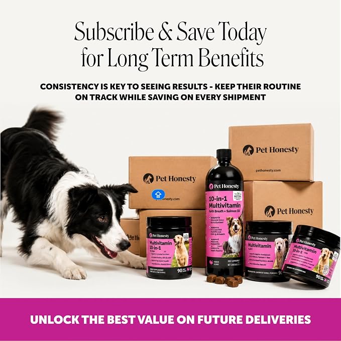 Pet Honesty Vet Recommended Max Strength Dog Multivitamin, 90 Ct, Salmon | 15-in-1 Dog vitamins with glucosamine, probiotics & omega-3, salmon, supports hip & joint stiffness, digestion & heart health