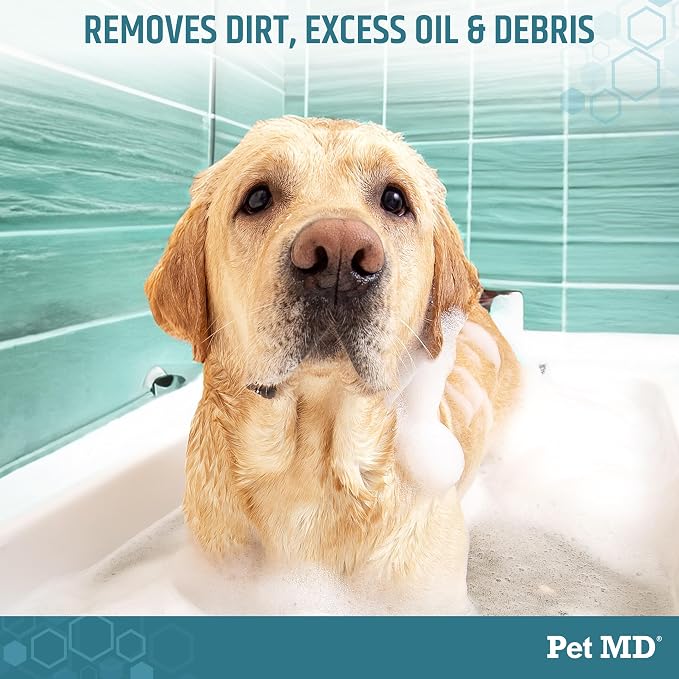 Pet MD Benzoyl Peroxide Shampoo for Dogs, Cats, & Horses - 16oz | Helps Remove Dead Skin & Unclog Pores - Seborrhea and Degreasing Shampoo for Pet Skin Maintenance - Sweet Pea Vanilla Scent