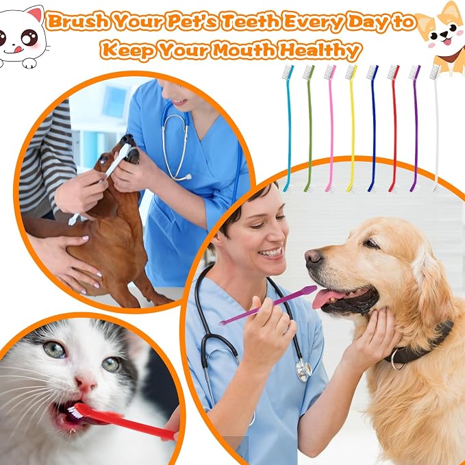 160Pcs Dual Head Dog Toothbrushes, Long Handle for Puppy Cat Dental Care