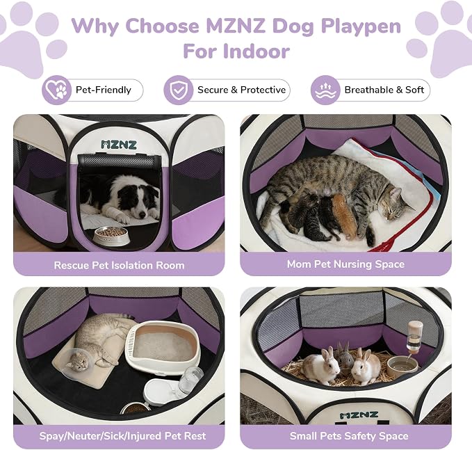 Dog Playpen, Portable Puppy Pet Crate Indoors for Small/Medium/Large Dogs Cats Rabbits, Foldable Dog Cage Enclosure for Outdoor, Pop Up Dogs Tent Kennel with Carrying Case, Purple
