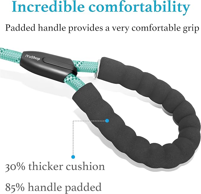 iYoShop Double Dog Leash, 360° Swivel, No Tangle, Large, 25-150 lbs, Teal | Dual Leash for Two Dogs, Split Leash, Shock-Absorbing Bungee, Padded Handle, Heavy-Duty Rope