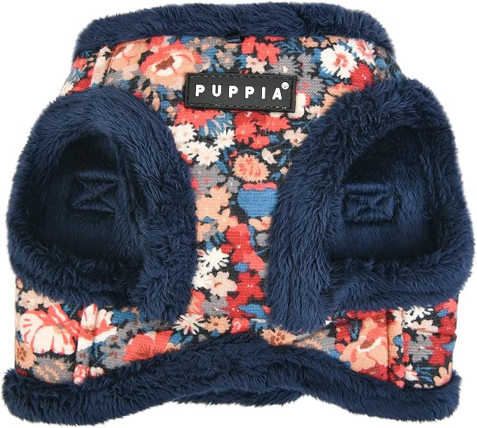 Puppia Gianni Vest Dog Harness Step-in Warm Winter Flower Pattern for Small and Medium Dog, Navy, Small