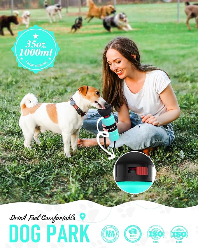 lesotc Dog Water Bottle, Portable Water Dispenser with Travel Water Bowl, Leak Proof Pet Travel Squeeze Bottle, Puppy Essentials Dog Stuff Accessories for Outdoor Walking, Hiking, Camping