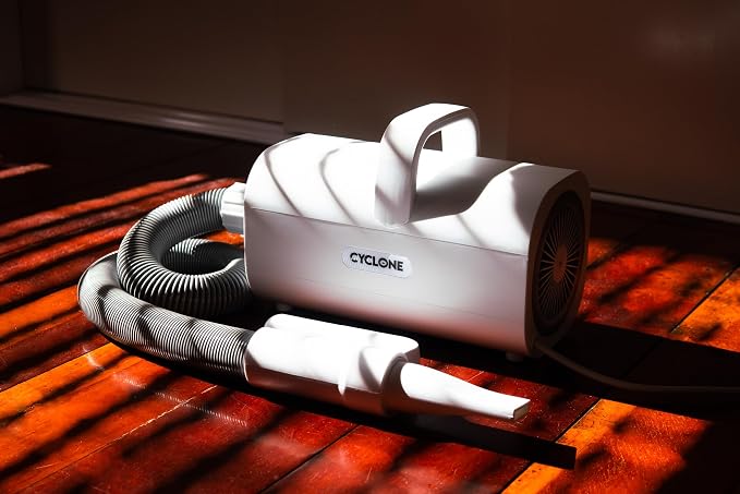 CYCLONE v4® Professional HIGH POWER Velocity Force Dog Hair Blow Dryer for Pet Grooming | Quiet Motor with Adjustable Heat and Speed | 4 Drying Attachments Included