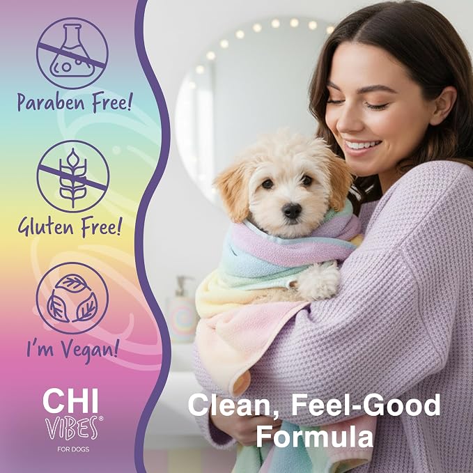CHI Vibes for Dogs Soothing 2-in-1 Shampoo & Conditioner, 12 Oz | For sensitive skin, deodorizes, vegan formula, pH-balanced, gluten and paraben free, for puppies and adults