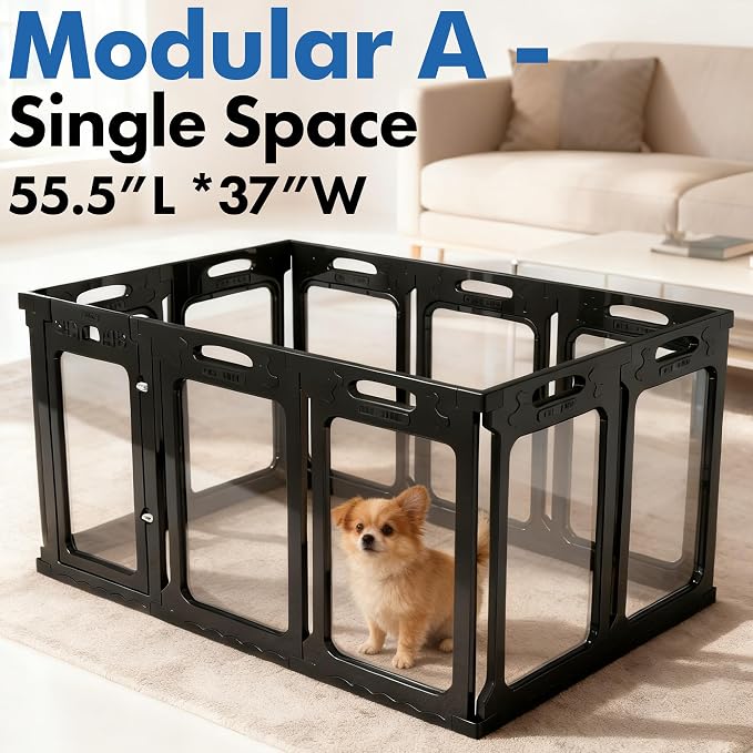 Height 30 Inch Clear Dog Playpen with Toilet, Expandable Size & Flexible Shape, 10 Panels, Black