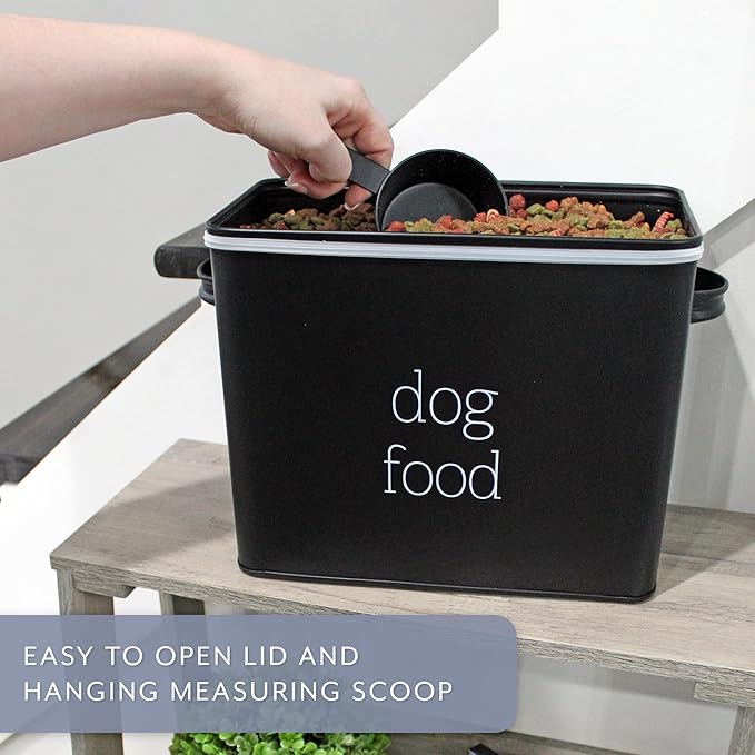 AuldHome Design Retro Dog Food Canister (Black); Modern Farmhouse Style Storage Bin for Pet, Stainless Steel, Black