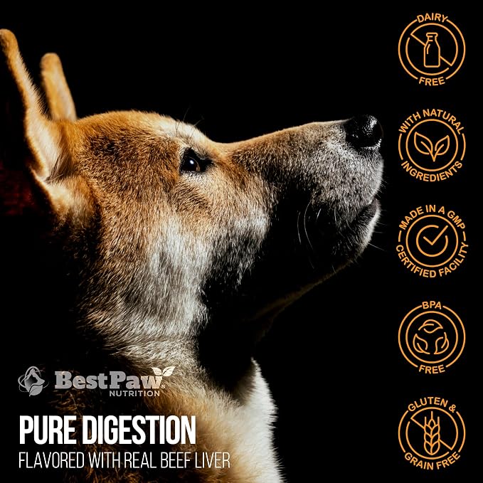 Best Paw Nutrition Probiotics for Dogs | Digestive Enzymes and Probiotics Powder | Beef Liver Flavor | Pumpkin, Turmeric and Prebiotic FOS | Gut Health Food Topper for Dogs and Cats | 6.5oz