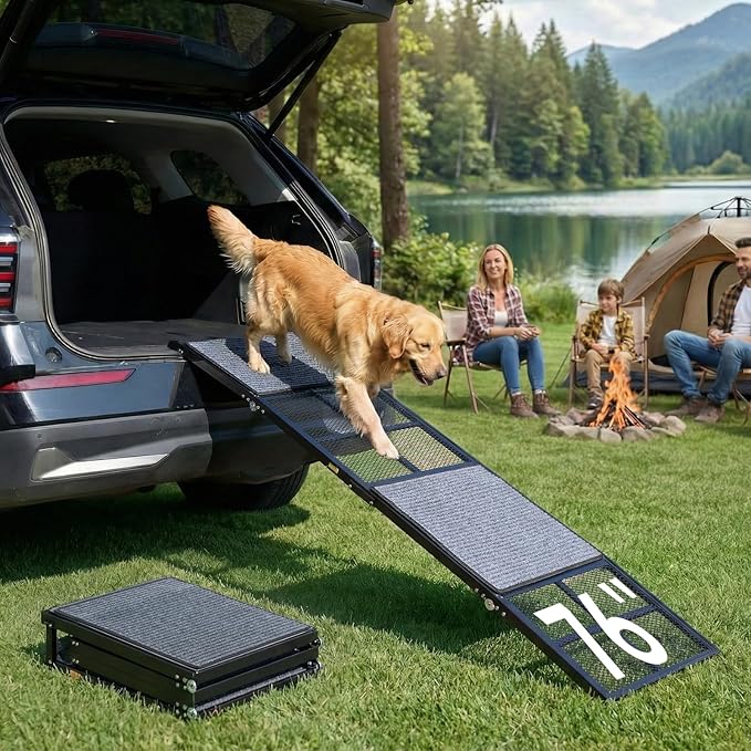 Dog Ramp for Car, 76" x 20" Extra Wide Pet Ramp for Large Dogs, Non-Slip Dog Ramp with 2 Removable Hook & Loop Pads for SUV, Truck & High Vehicles