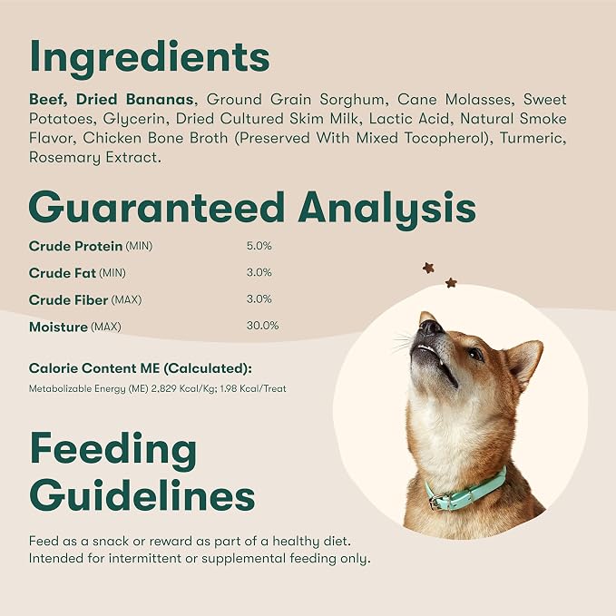 Jinx Beef & Banana Training Treats for Dogs and Puppies, Low-Calorie, All Natural, Slow-Smoked Real Beef, No Fillers 4oz, 6 Pack