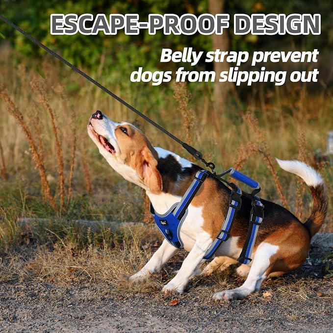 PUPTECK Escape Proof Dog Harness with Padded Handle, No Pull Pet Vest Harness Durable Reflective for Medium Large Dogs Walking Training and Running, Navy Blue, XL