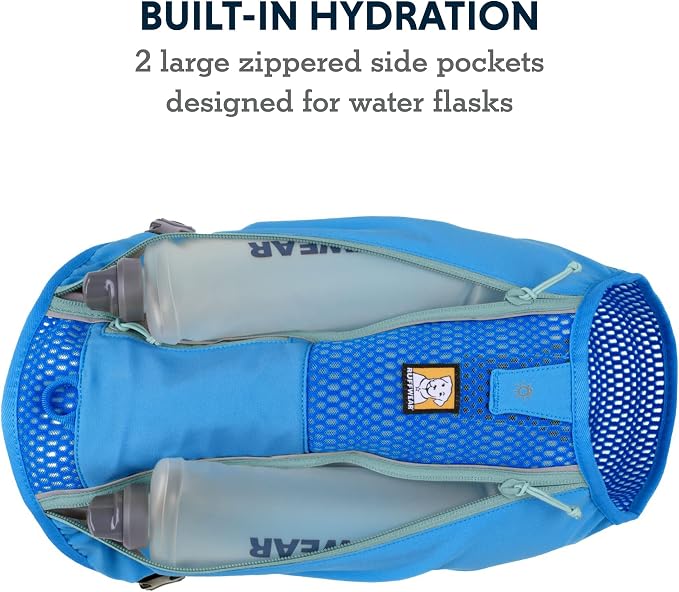Ruffwear, Trail Runner Running Vest, Performance Dog Running Harness with Hydration Flasks, Reflective Trim & Light Loop, Lightweight Bounce-Free Running Dog Pack, Blue Pool, Small