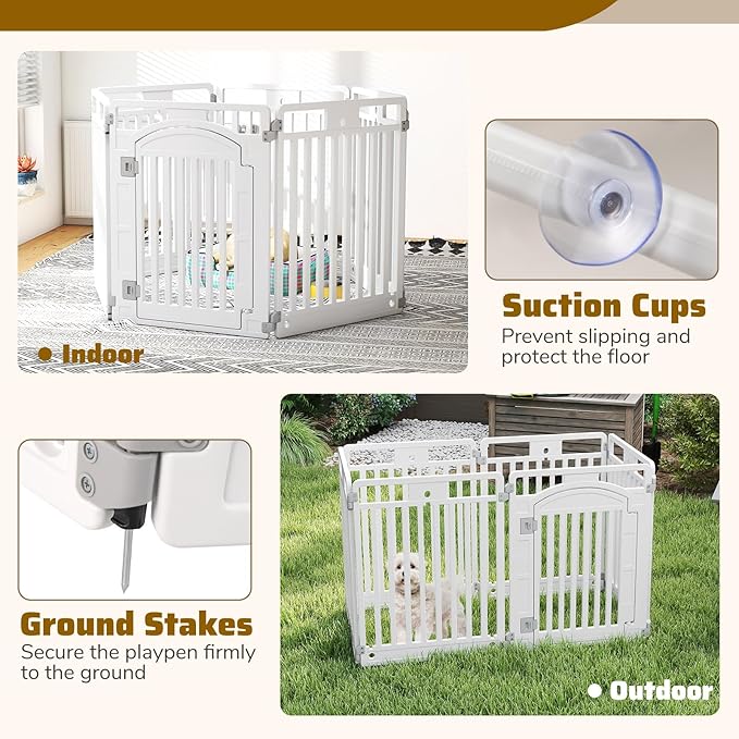 Giantex 12 Panel Dog Playpen, 32'' Tall Plastic Pet Fence with Lockable Door, Indoor Outdoor Portable Dog Exercise Pen for Medium Dogs, Expandable & Configurable into Square or Rectangle