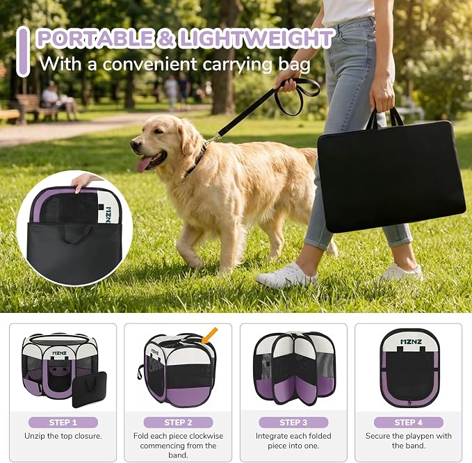 Dog Cat Playpen, Portable Puppy Pet Crate Indoors for Small/Medium Dogs Cats Rabbits, Foldable Dog Cage Enclosure for Outdoor, Pop Up Dogs Tent Kennel with Carrying Case, Purple