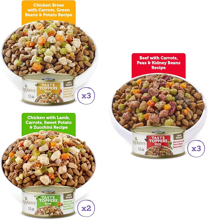 Applaws Taste Toppers, Grain-Free Dog Food Topper, Limited Ingredient, Stew Variety Pack (8 x 5.5oz Cans)