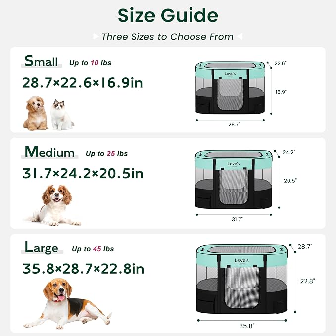 Love's cabin Pet Puppy Dog Playpen, Small Dog Tent Crates Cage Indoor/Outdoor, Portable Exercise Playpen for Dog and Cat, Foldable Pop Up Dog Kennel Playpen with Carring Case (S, Green)