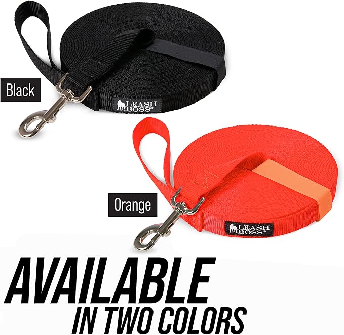 Leash Boss Free Range - 3/4 Inch Nylon Training Leash - for Large and Medium Dogs - Long Lead with Handle - Great for Training, Play, Camping, or Backyard (20 Ft, Orange)