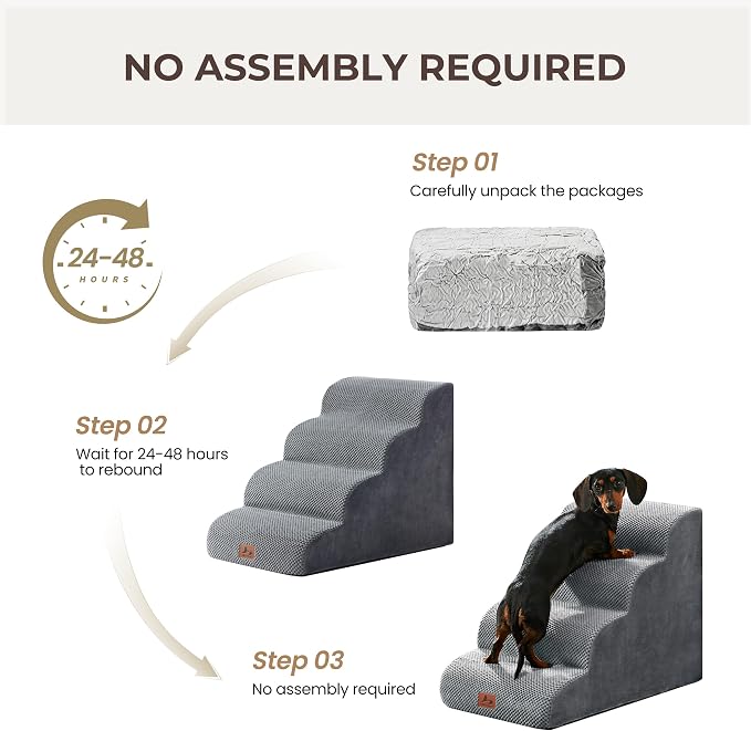 Dog Stairs for High Bed 18" H, 4-Step Dog Steps for Small Dogs and Cats, Pet Steps Ramp for Couch Sofa, Non-Slip Stable Indoor Pet Ladder with High Density Foam, Grey