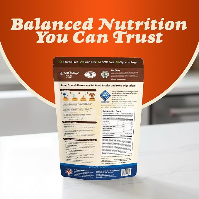 CLEAR CONSCIENCE PET® Paw Jus SuperGravy® Dog Food Topper Hydration Broth Mix Greek Yogurt Cheese Blend Kibble Seasoning Probiotics Prebiotics Enzymes Taurine 9 oz. 60 Scoop, All Life Stage