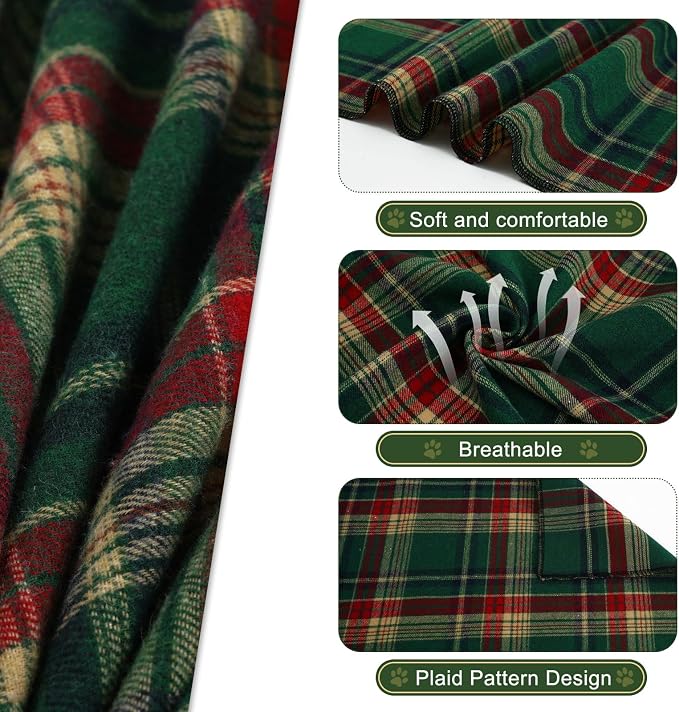 E-Clover Christmas Cute Dog Bandanas Plaid Dog Bandana Matching Scrunchie Pet Kerchief Scarf for, Large-set of 1, Medium, Green