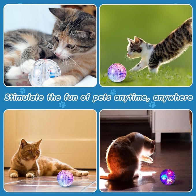 Sratte 8 Pcs Rechargeable Cat Ball Ghost Hunting Light up Cat Balls Toys Motion LED Motion Activated Flash Glowing Lighted Dog Interactive Toys Pet (Clear)