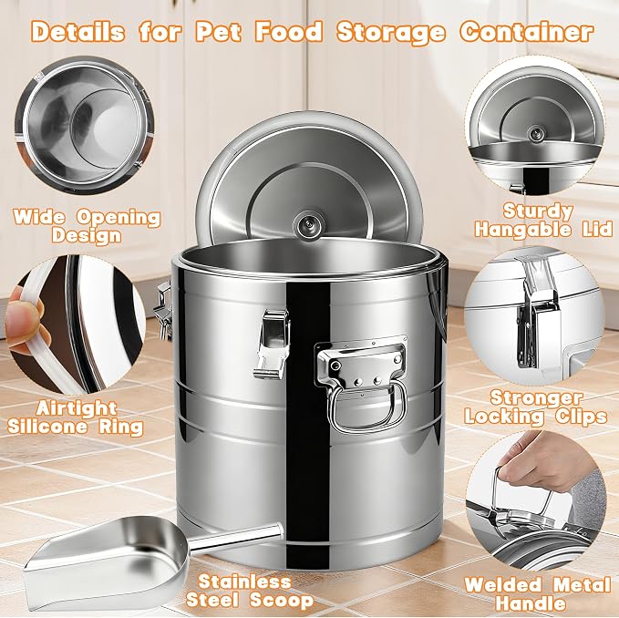40lb Dog Food Storage Container, 40lb, Stainless Steel, Stainless Steel
