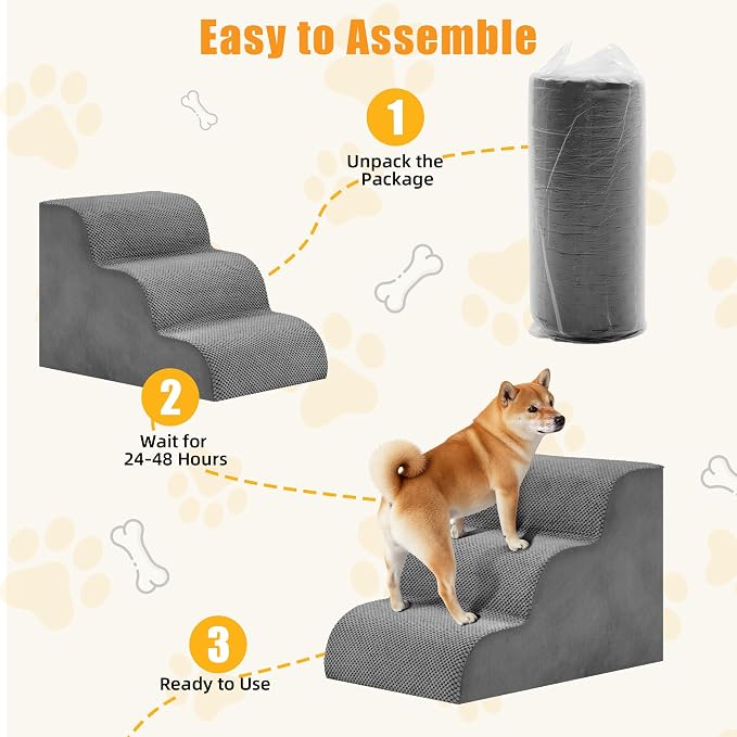 3-Step Dog Stairs for Small Dogs and Cats, 16" H Dog Steps for Couch, Sofa, Chair, Durable Non-Slip Sturdy Pet Steps, Pet Ramp for High Bed Indoor, Grey