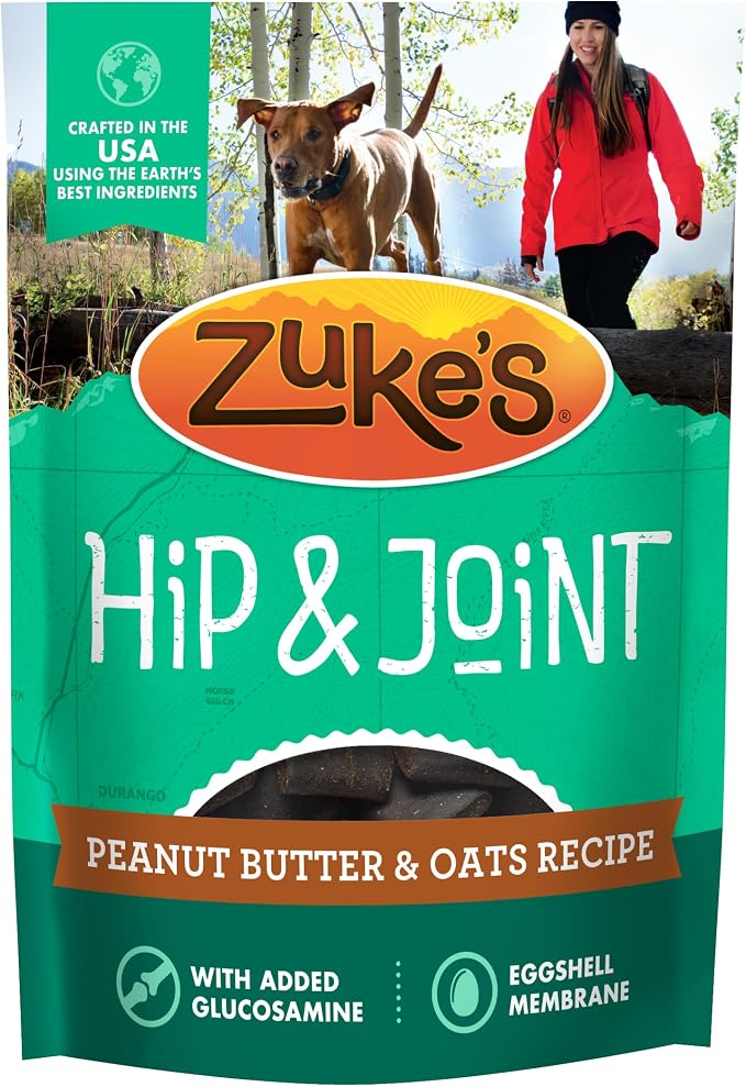 Zuke's Hip and Joint Dog Treats, Peanut Butter and Oats, 6 oz Pouch