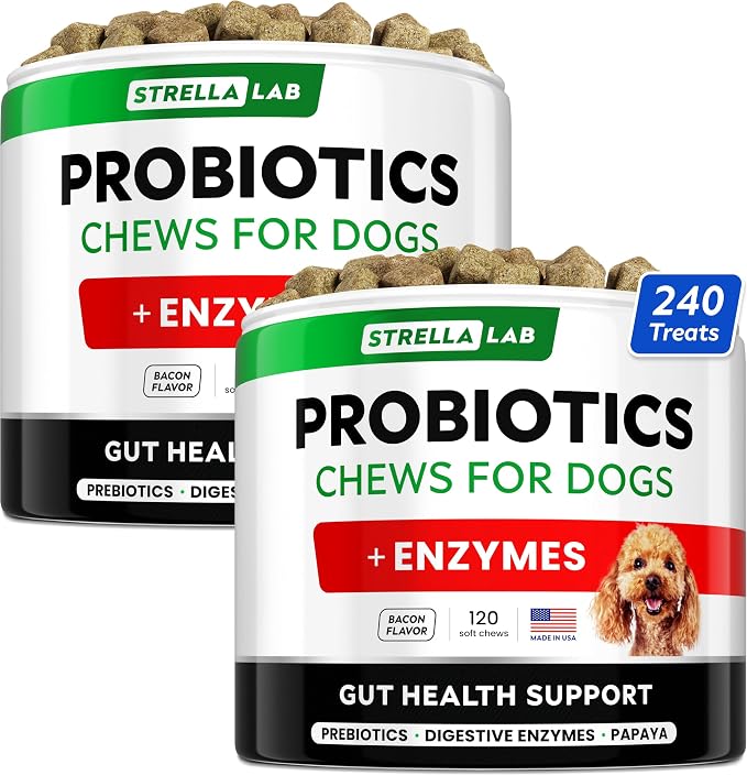 STRELLALAB Dog Probiotics Treats for Picky Eaters - Digestive Enzymes + Prebiotics
