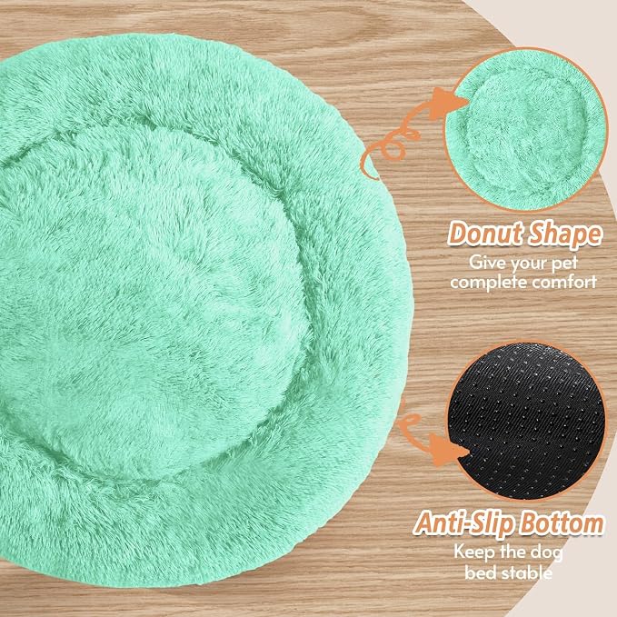 JOLLYVOGUE 31" Calming Donut Dog Bed, Mint Green