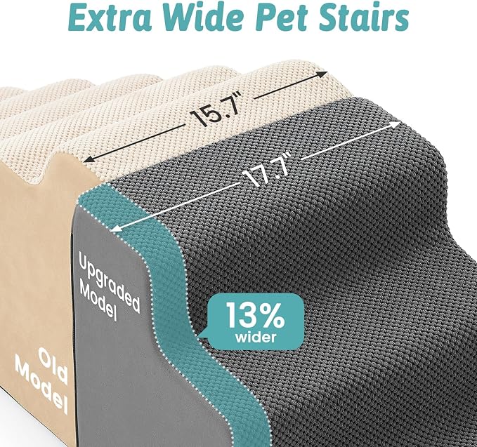 COZY KISS Dog Stairs for Small Dogs, 3-Step 2-in-1 Dog Steps,15.7" H | 3-step dog stairs and ramps for Old Cats, Puppy, Small Dogs,Non-Slip Base,for Couch & Bed, Grey