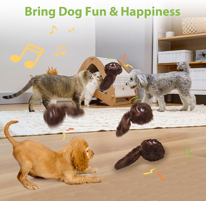 PETGEEK Interactive Dog Toys Ball - Rechargeable, Squeaky Plush Crazy Bouncer Dog Ball with Wiggles & Vibrations, Durable Moving Vibrating Toy for Small, Medium, Large Dogs (6 Inches, Brown)