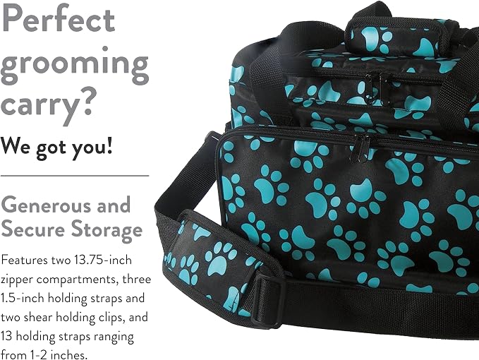 WAHL Professional Animal Travel Tote Bag with Zipper, 28.8in, Turquoise Paw Print