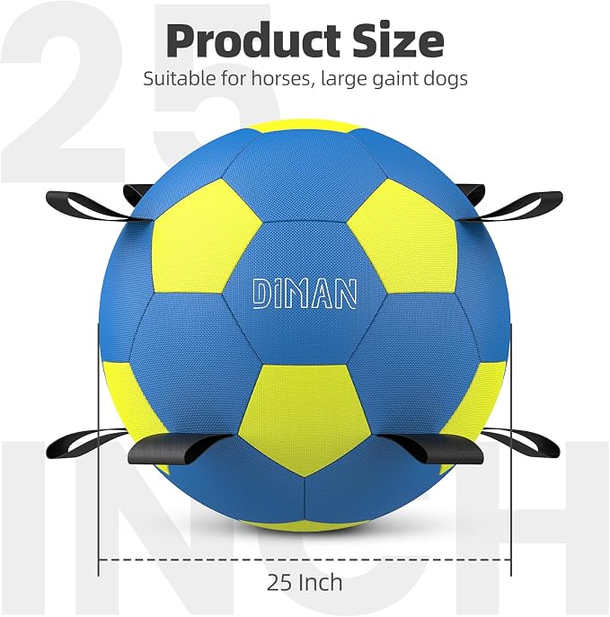 Diman Herding Ball for Dogs with Straps, 25 Inch Horse Balls for Outdoor | Large Dog Toys Balls for Australian Shepherd, Dogs or Horses, Giant Dog Balls for Birthday Gifts, Blue Yellow